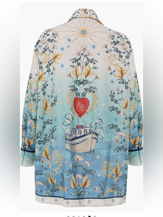 Agua Bendita Tops - Agua Bendita Printed Silk-Feel Button Shirt with Nautical Heart Motif